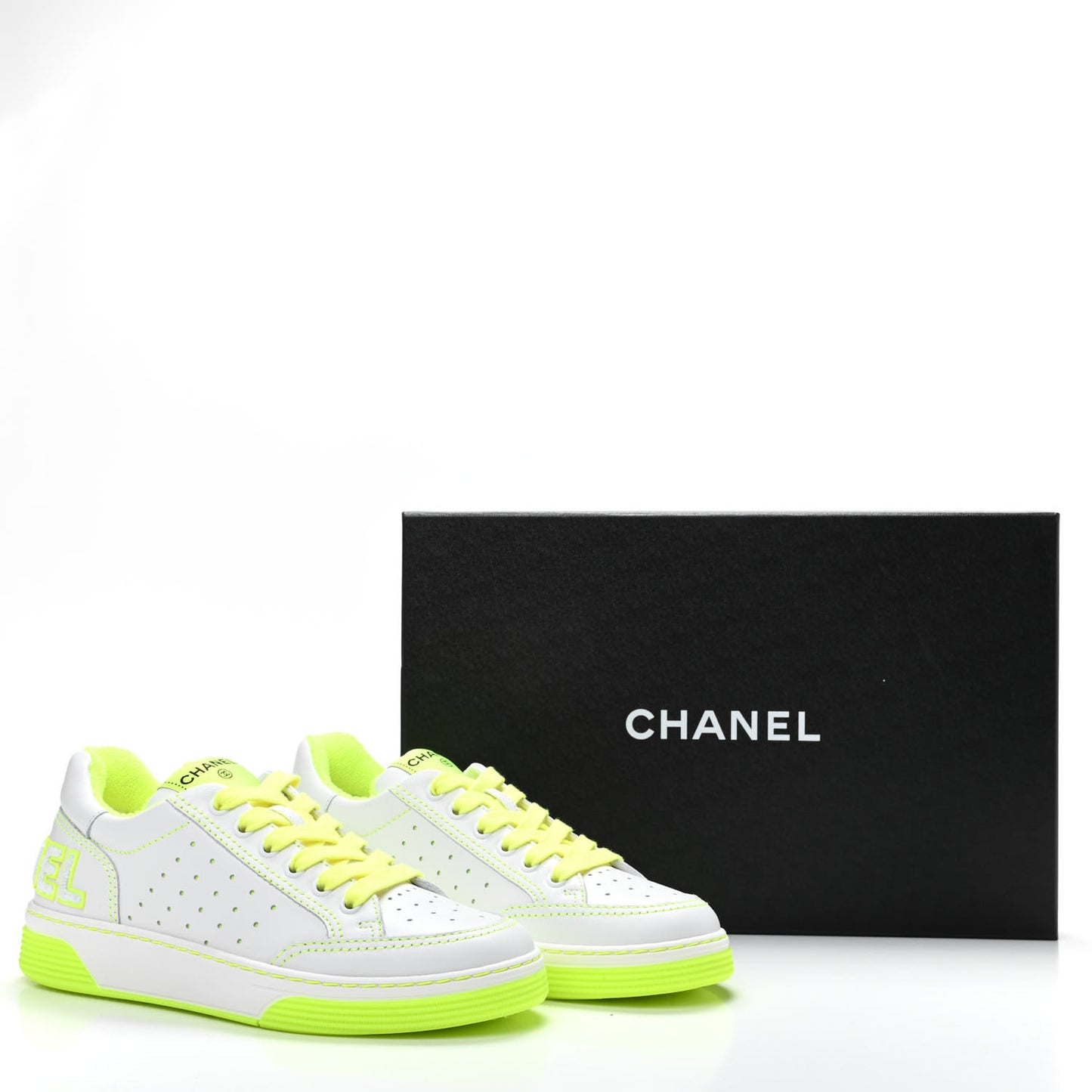 Calfskin Womens Logo Sneakers 36.5 White Yellow