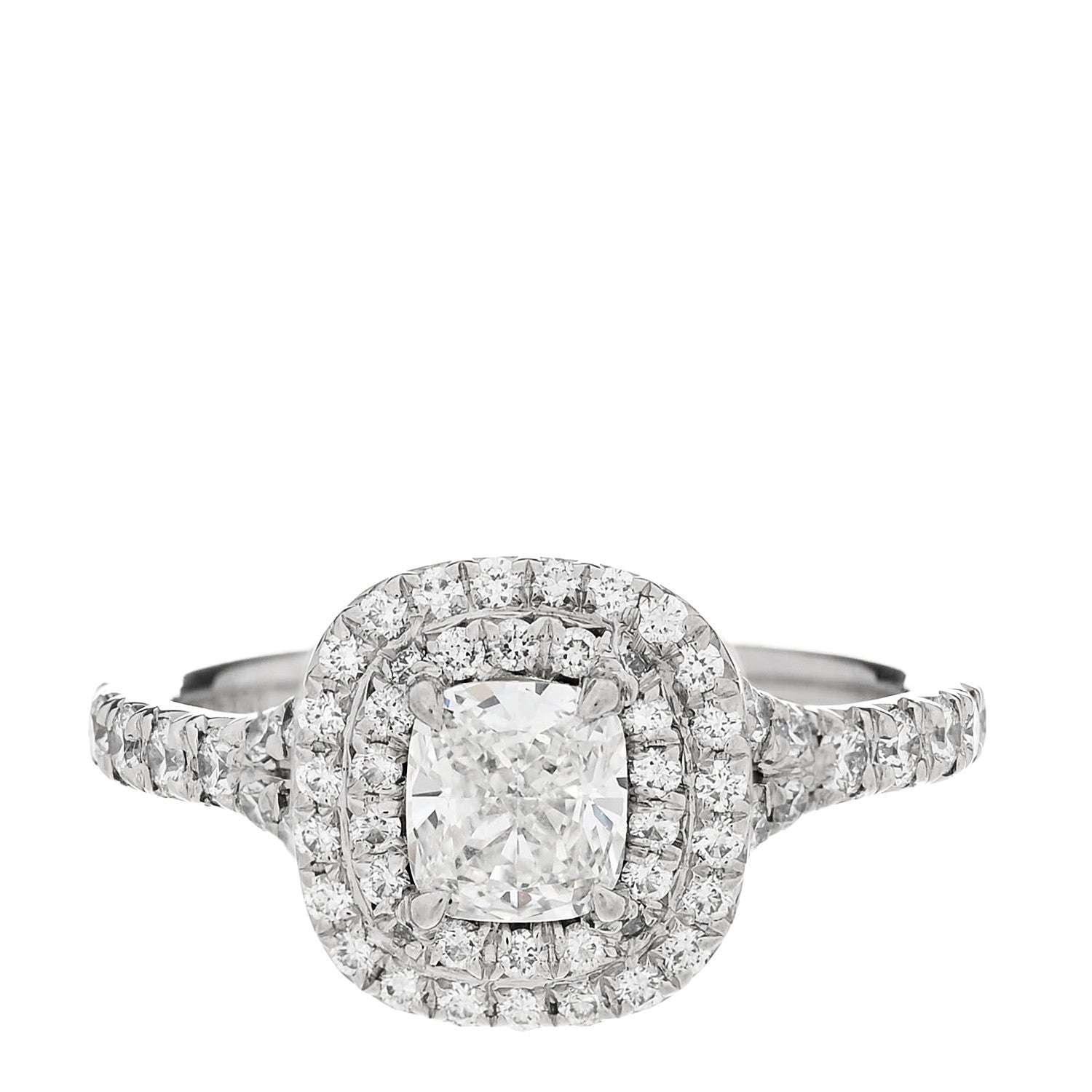 Tiffany Platinum Diamond .44ct Soleste Cushion Cut Double Halo Engagement Ring 44 3 1 of 8