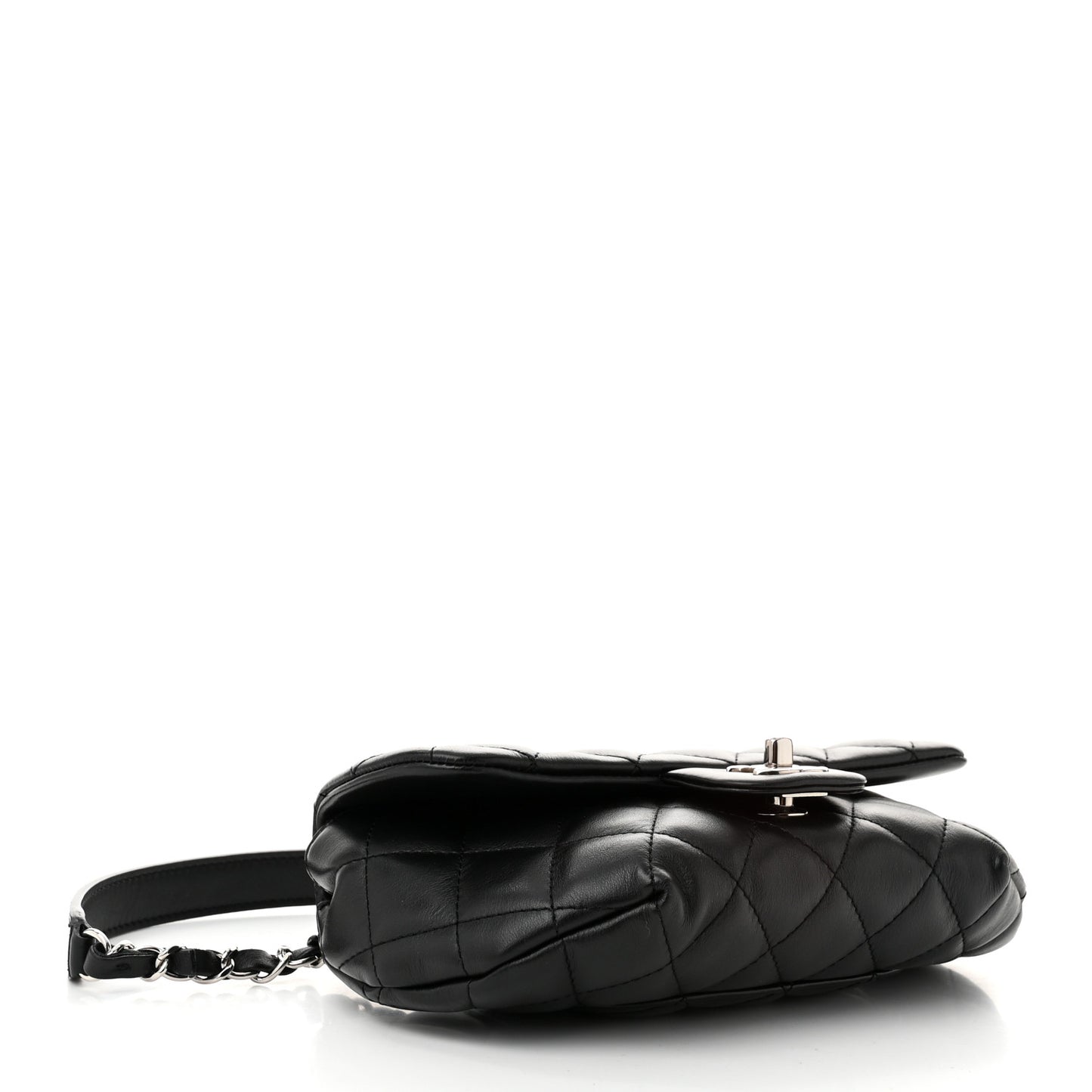 Calfskin Quilted CC Uniform Flap Belt Bag Black