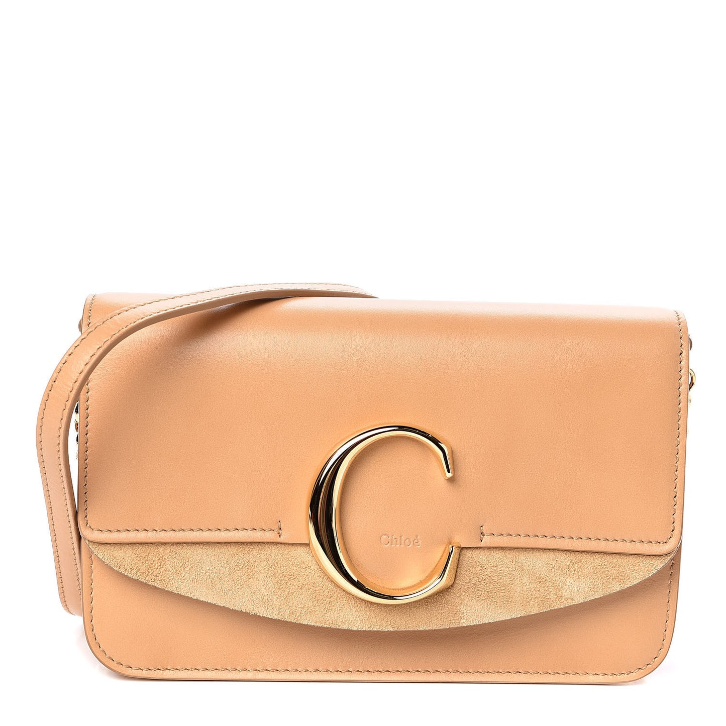 Calfskin Suede C Clutch With Chain Bleached Brown