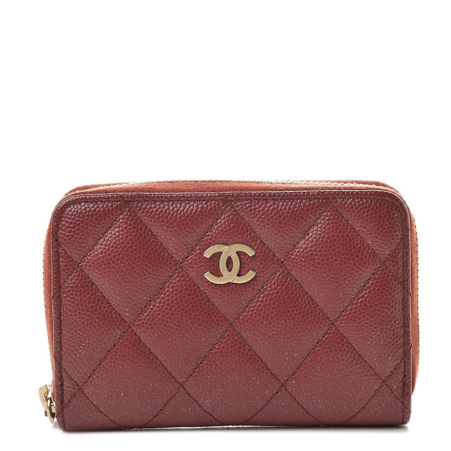 Iridescent Caviar Quilted Zip Coin Purse Burgundy