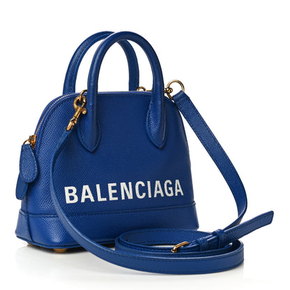 Balenciaga Signature Grained Calfskin Logo XXS Ville Top Handle Bag Bleu Roi White 2 of 20