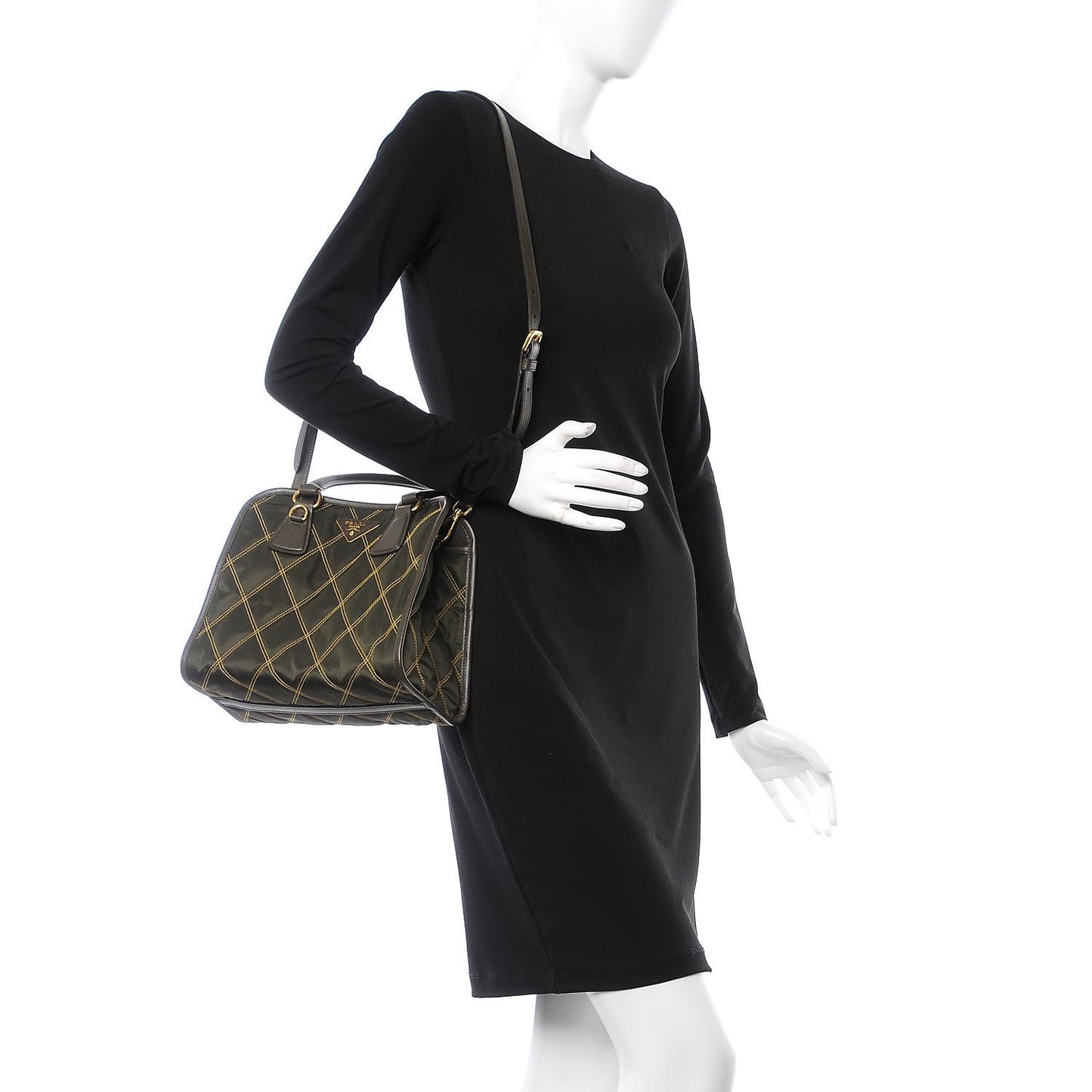 Saffiano Tessuto Nylon Impunturato Quilted Shopper Militare Soleil