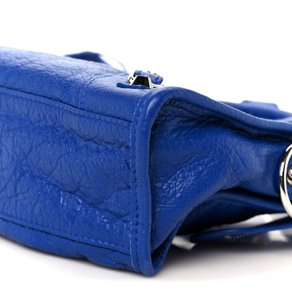 Balenciaga Agneau Classic Silver Hardware Mini City Logo Strap Bleu Electric Black 11 of 11