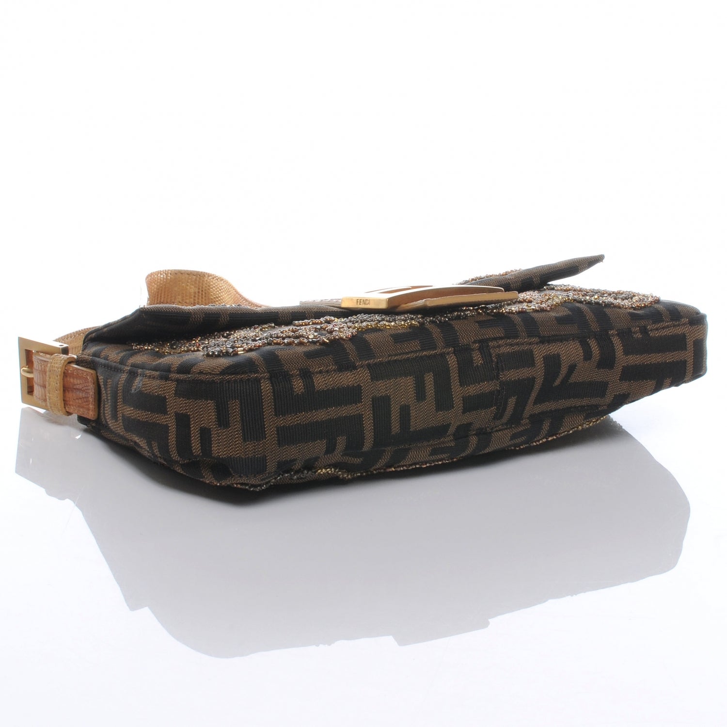 Fendi Zucca Lizard Beaded Baguette Tobacco 4 of 8
