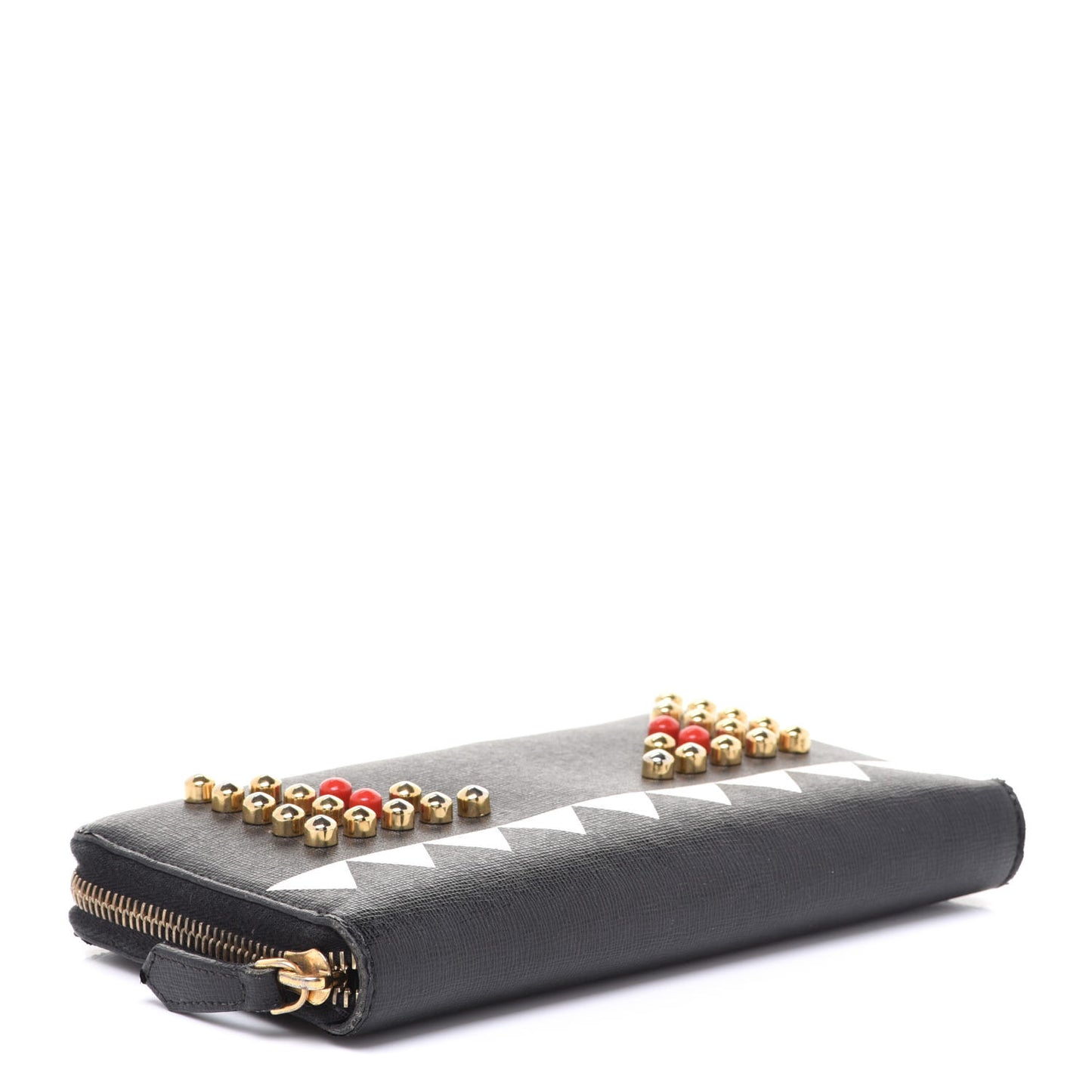 Vitello Elite Studded Monster Zip Around Wallet Black