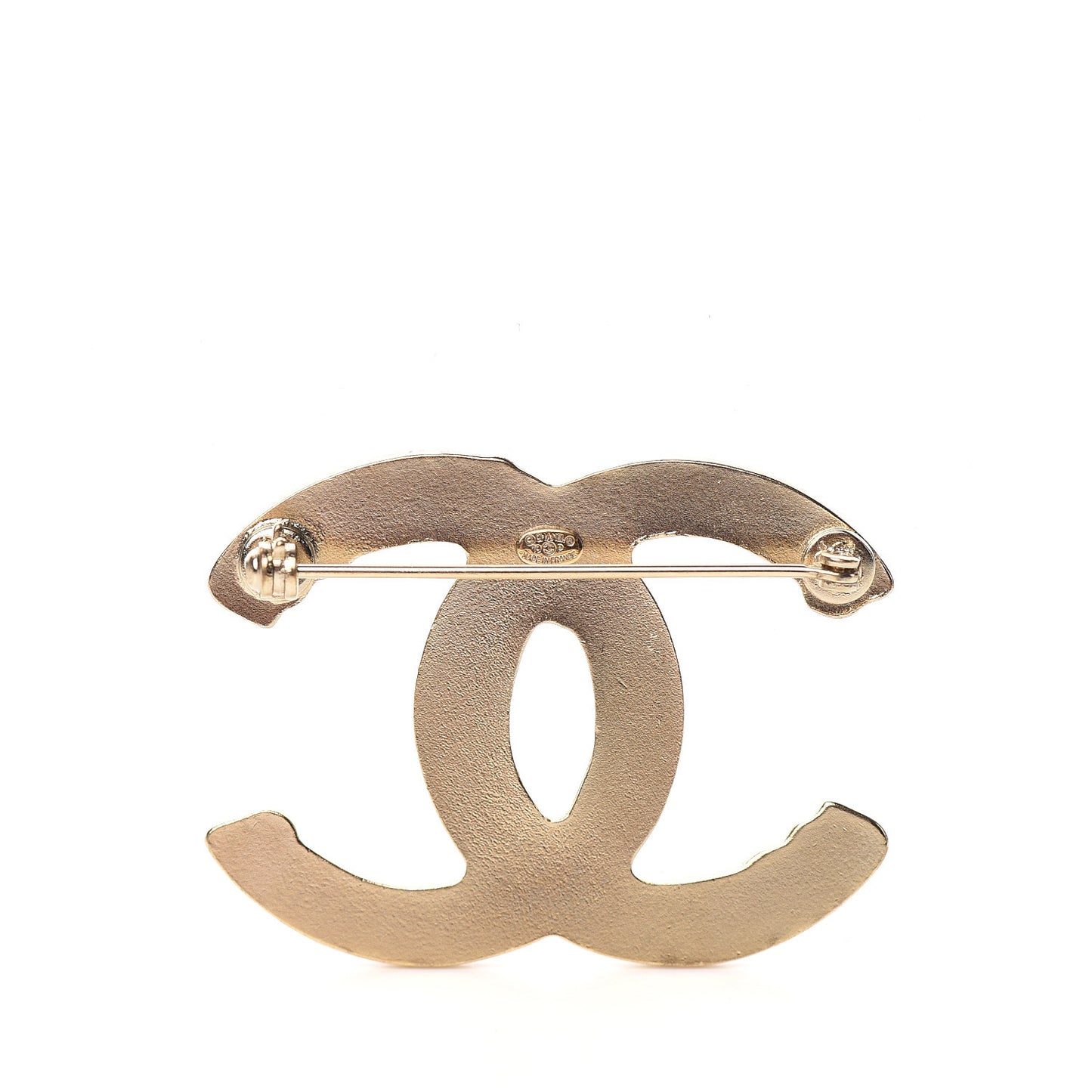 Enamel Crystal CC Brooch Gold