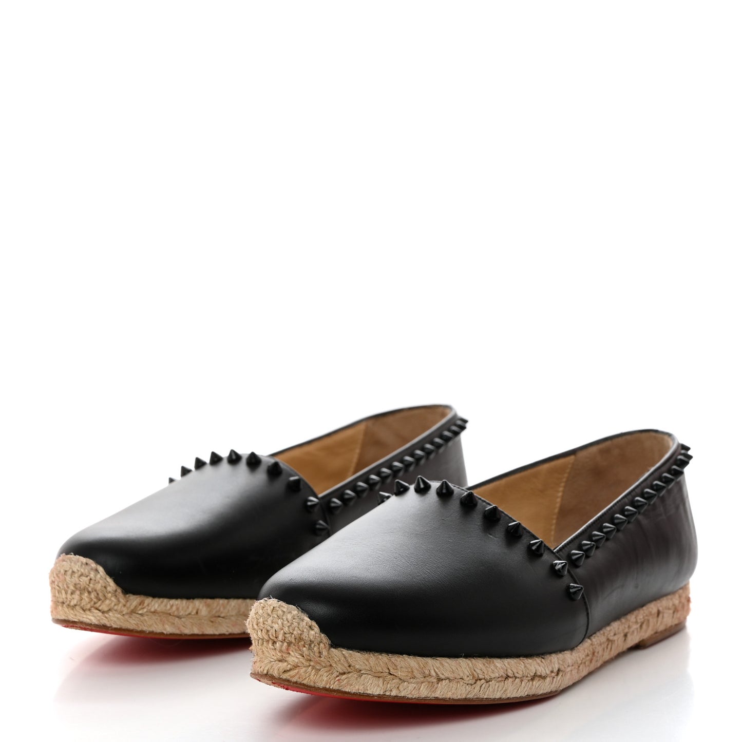 Calfskin Spikes Ares Flat Espadrilles 38 Black