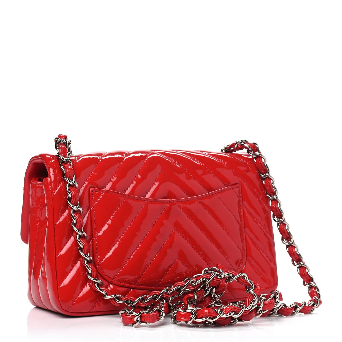 Patent Calfskin Chevron Quilted Mini Rectangular Flap Red
