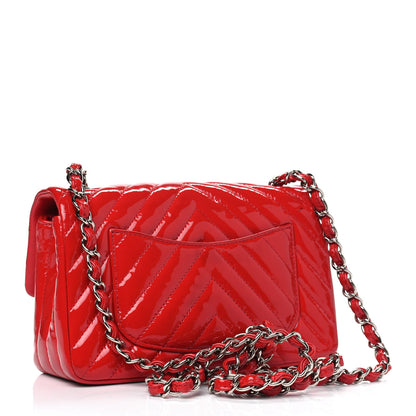 Chanel Patent Calfskin Chevron Quilted Mini Rectangular Flap Red 2 of 4