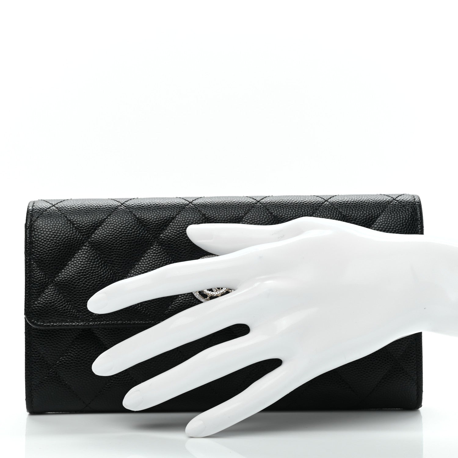 Chanel Caviar Quilted Crystal CC Large Gusset Flap Wallet Black 2 of 9
