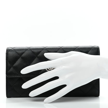 Chanel Caviar Quilted Crystal CC Large Gusset Flap Wallet Black 2 of 9