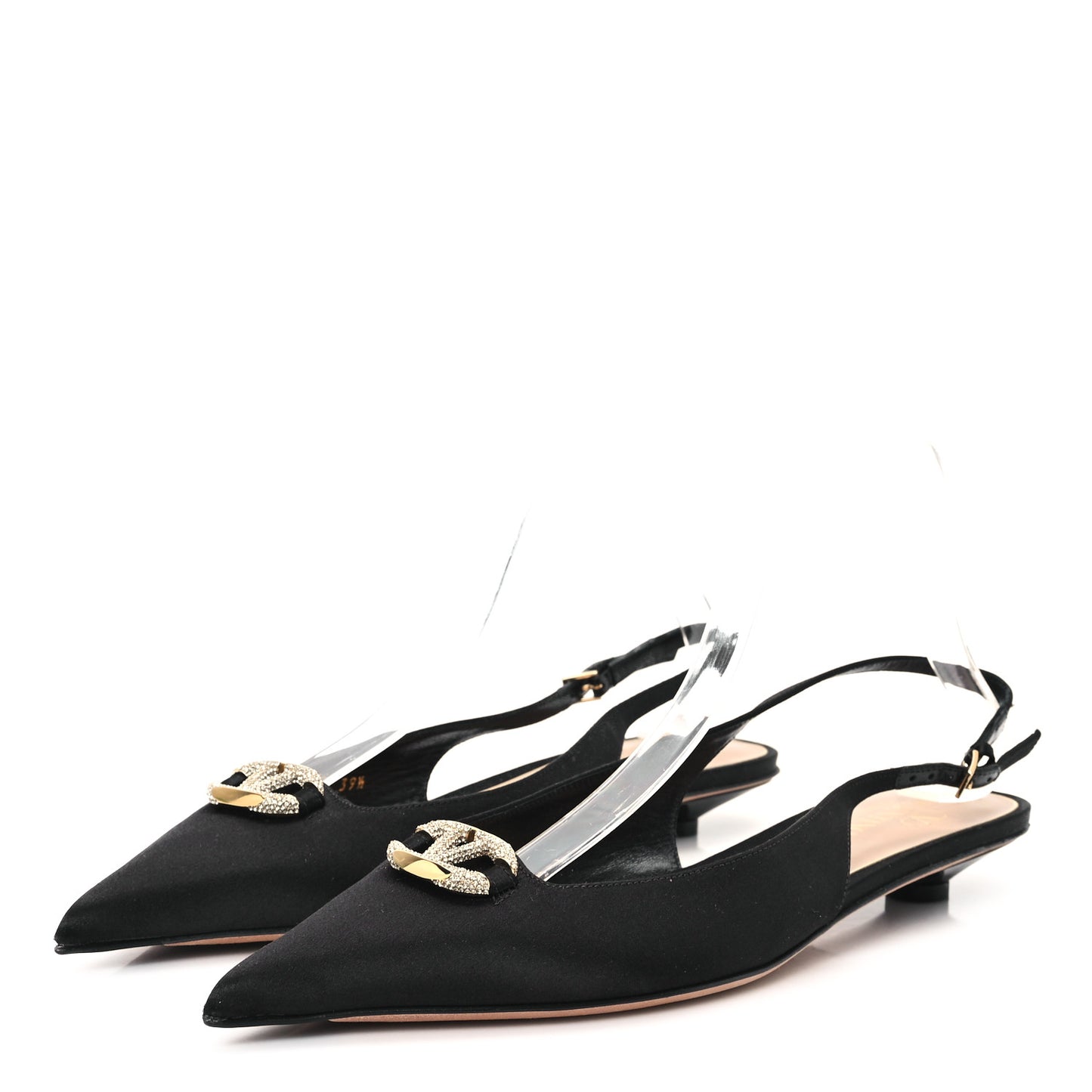 Satin Crystal Vlogo Slingback 20mm Pumps 39.5 Black