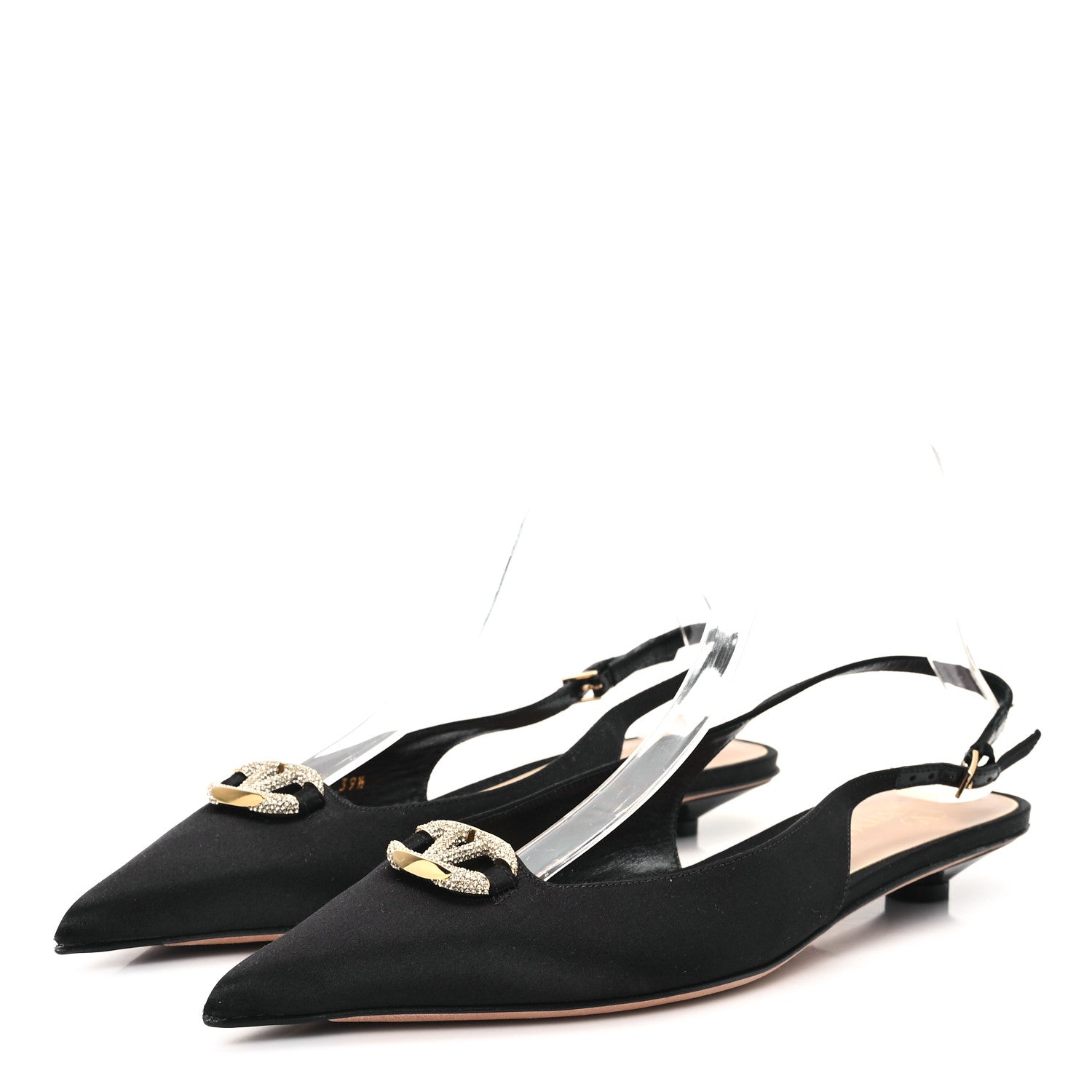 Valentino Garavani Satin Crystal Vlogo Slingback 20mm Pumps 39.5 Black 4 of 10