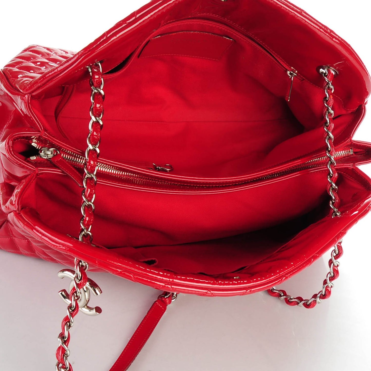 Patent Quilted Large Just Mademoiselle Bowling Bag Red