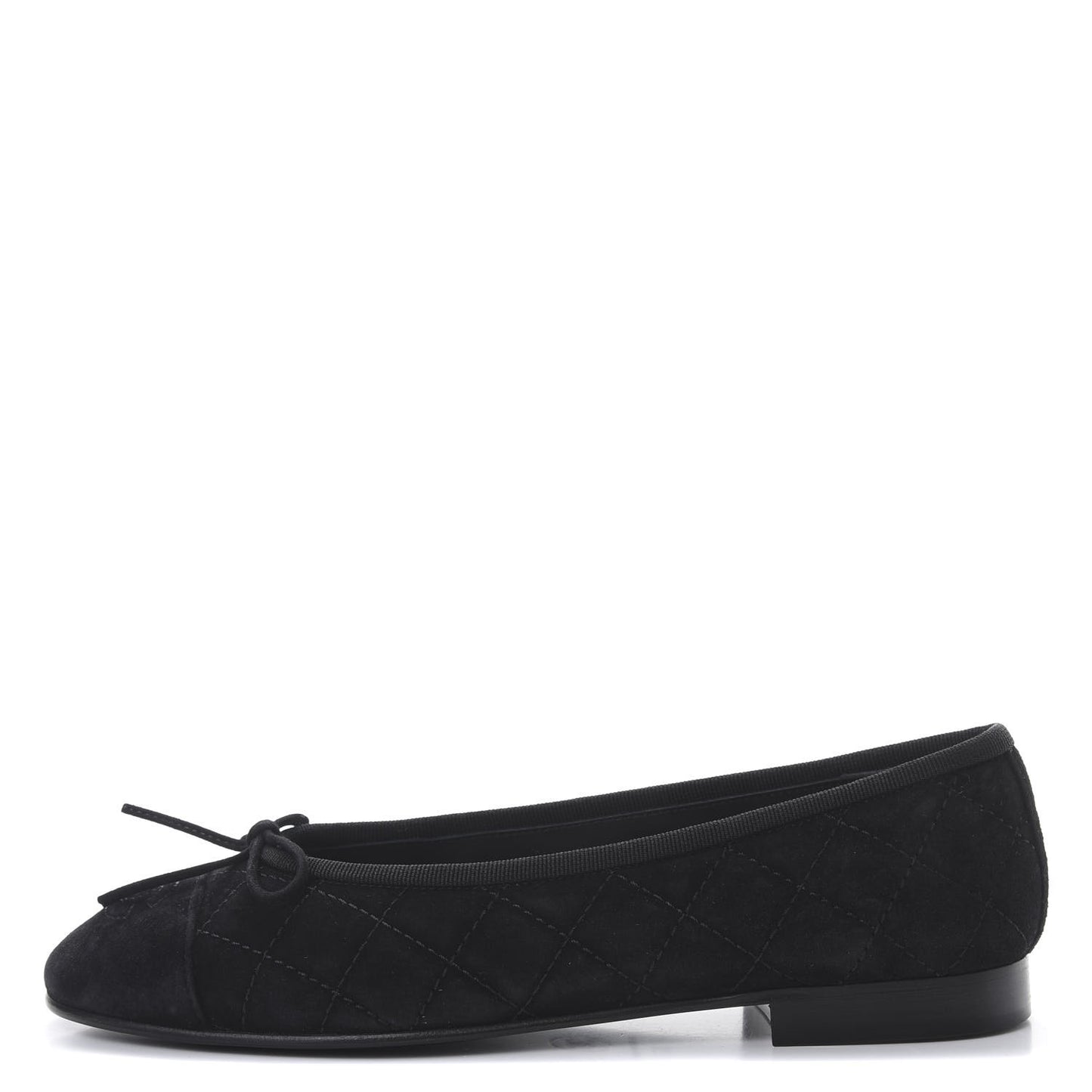 Suede Calfskin Quilted Cap Toe CC Ballerina Flats 36 Black