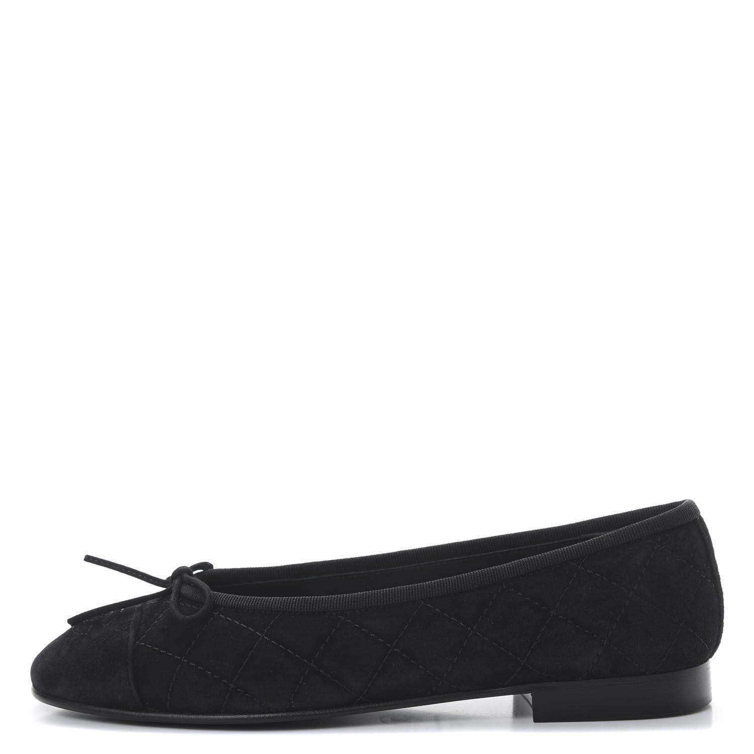 Chanel Suede Calfskin Quilted Cap Toe CC Ballerina Flats 36 Black 1 of 9