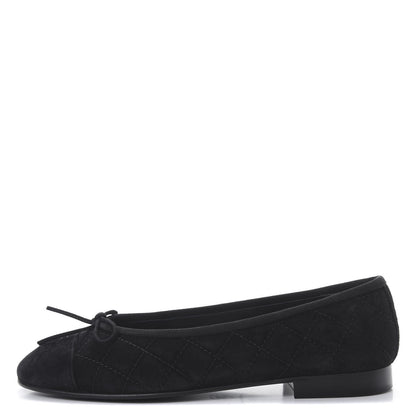 Chanel Suede Calfskin Quilted Cap Toe CC Ballerina Flats 36 Black 1 of 9