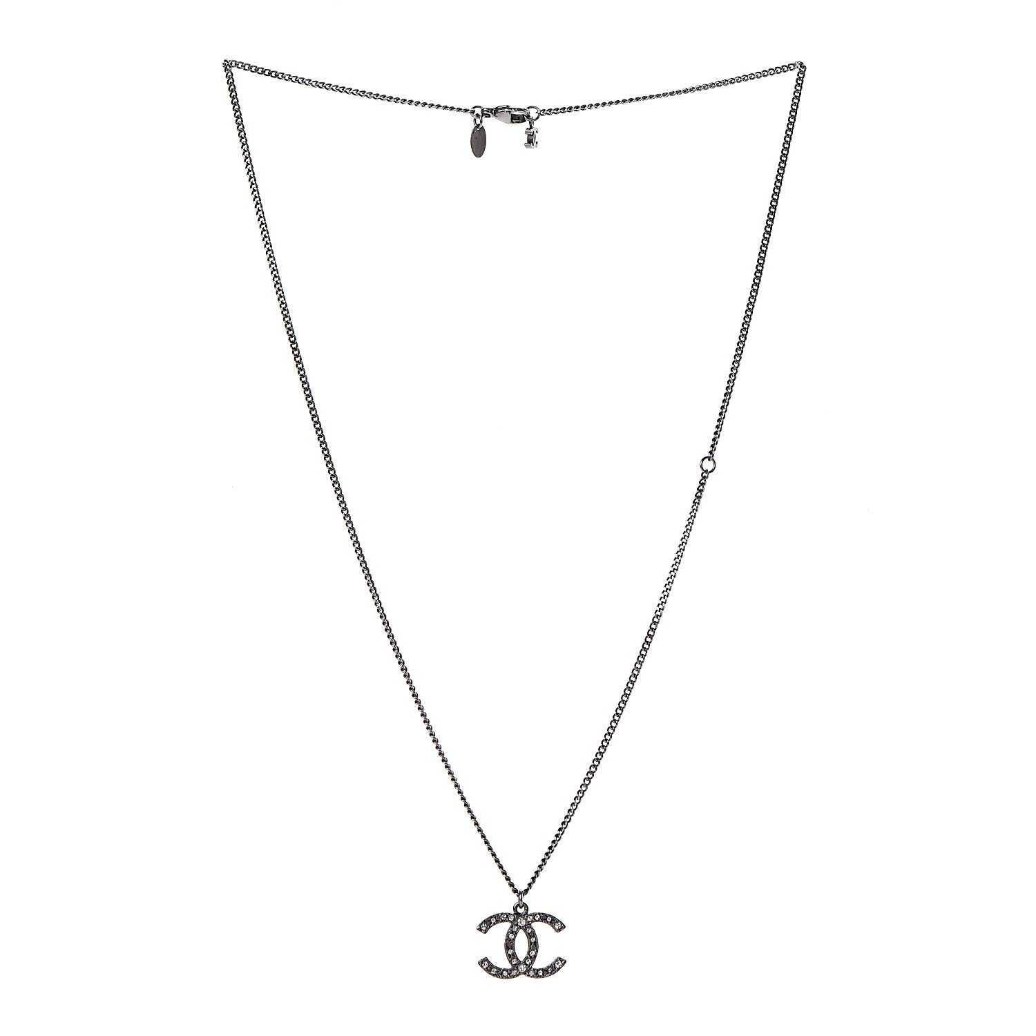 Chanel Crystal Timeless CC Necklace Ruthenium 3 of 4