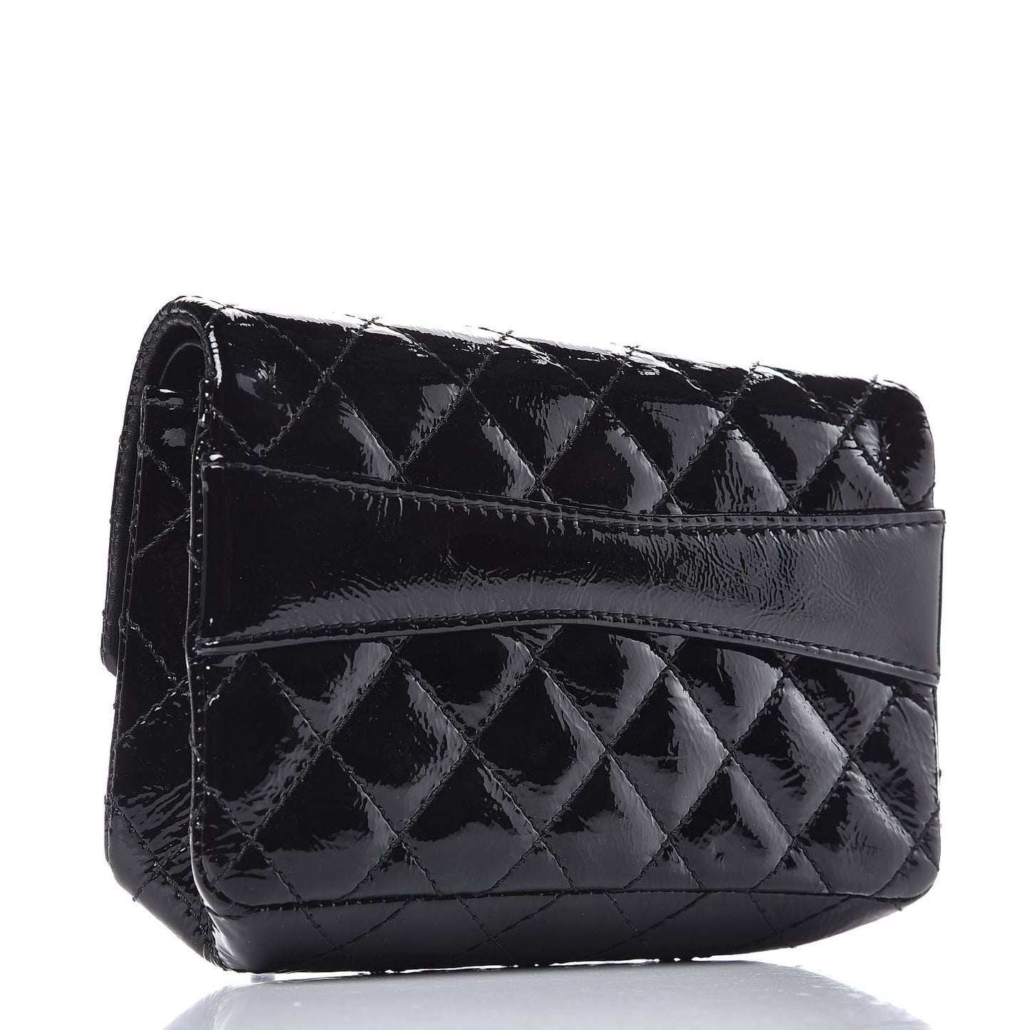 Patent Quilted Reissue Flap Clutch Bag Black