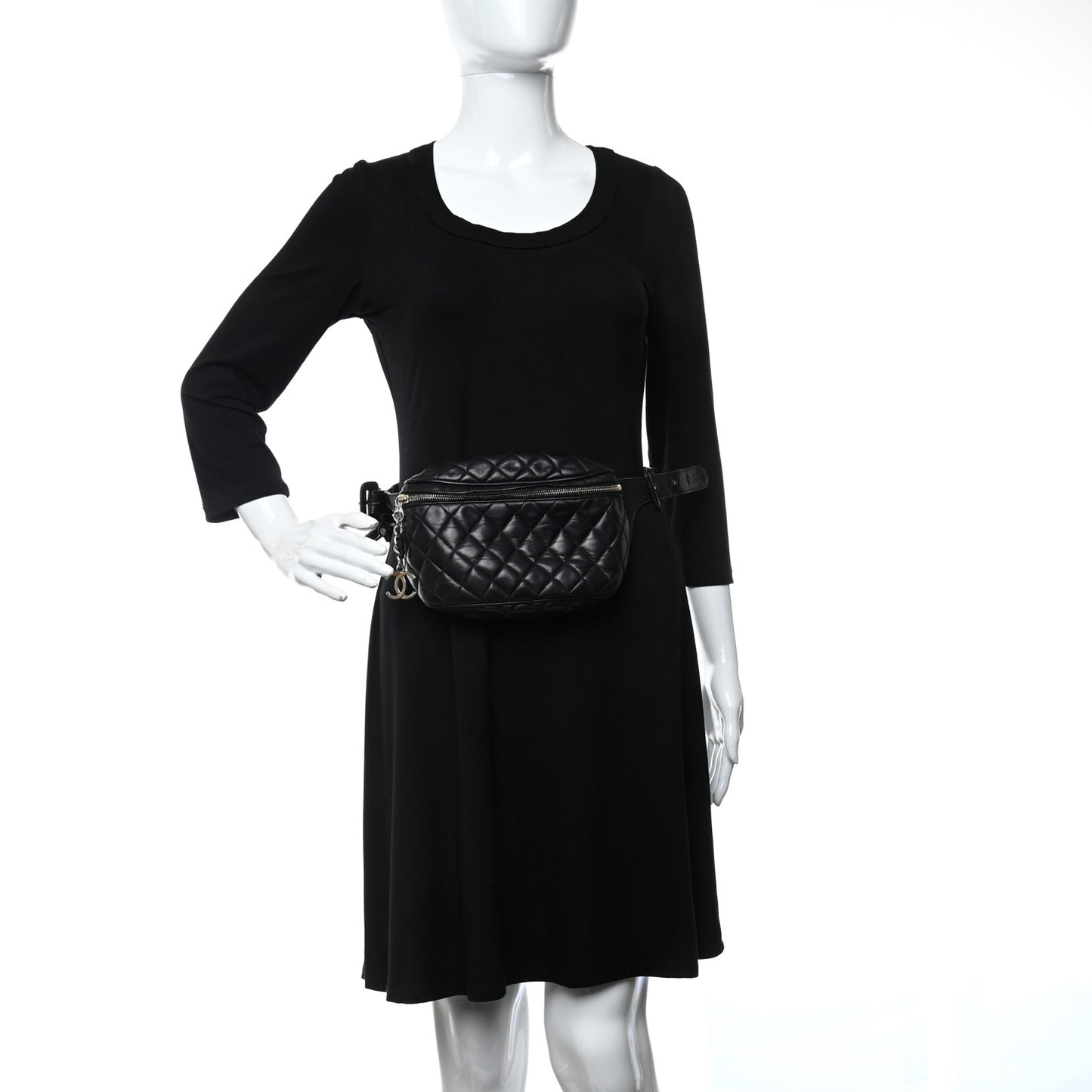 Lambskin Quilted Waist Belt Bag Black