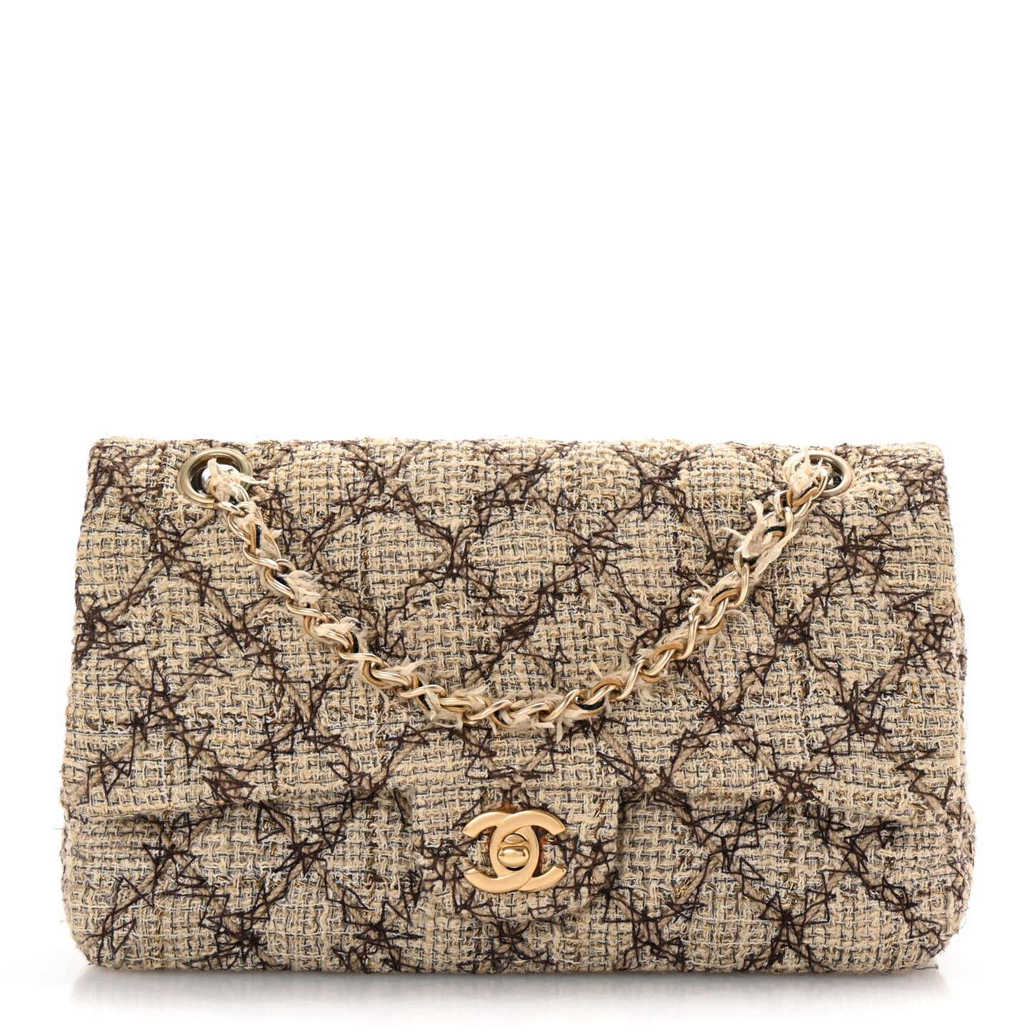 Metallic Tweed Quilted Medium Single Flap Beige Multicolor