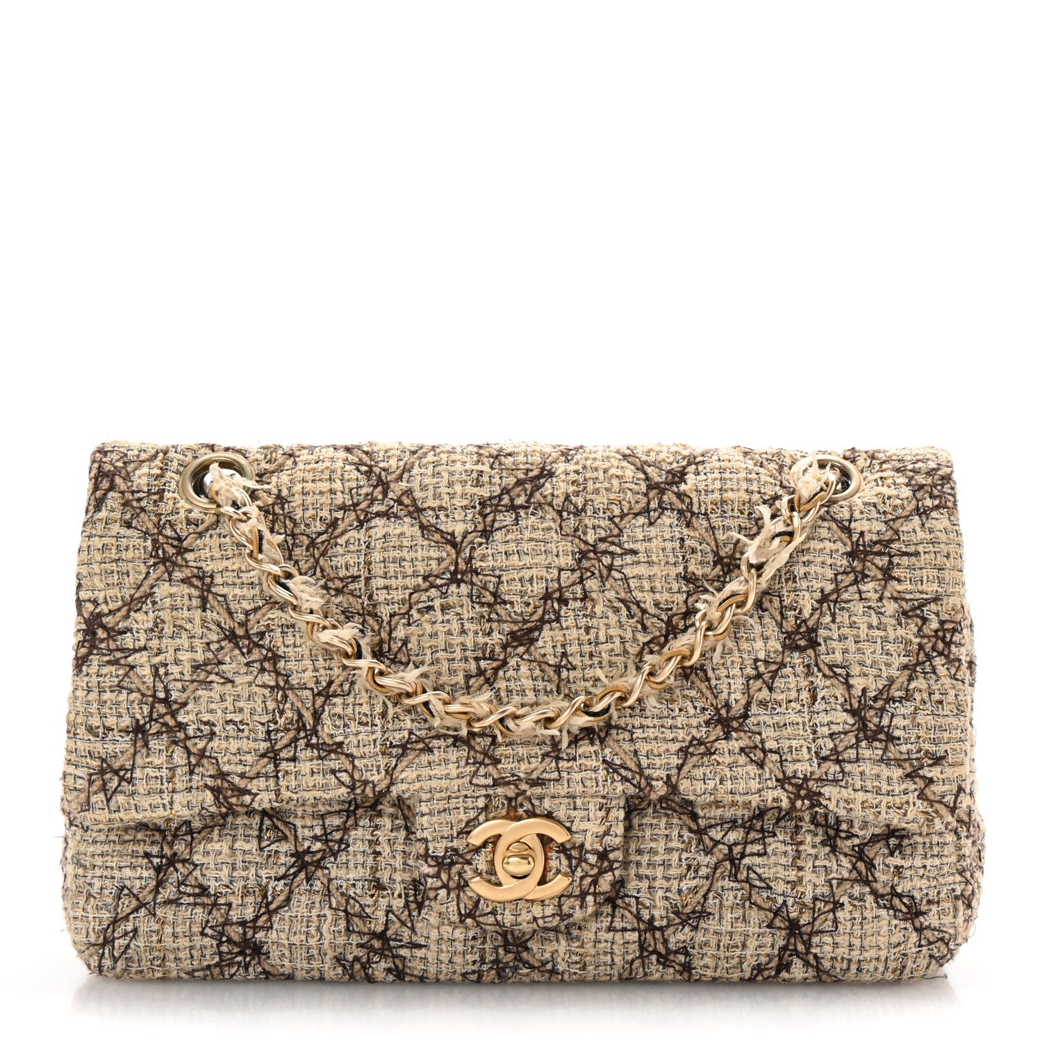 Chanel Metallic Tweed Quilted Medium Single Flap Beige Multicolor 1 of 10