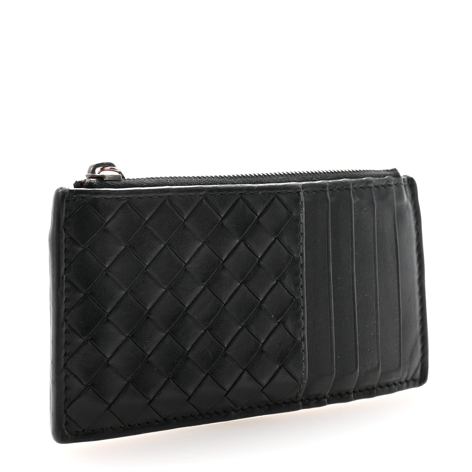 Bottega Veneta Calfskin Intrecciato Zip Card Holder Black 3 of 7