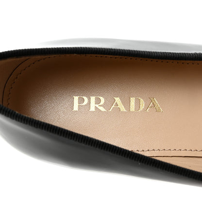 Prada Vernice Cap Toe Logo Bow Ballerina Flats 37.5 Black 8 of 9