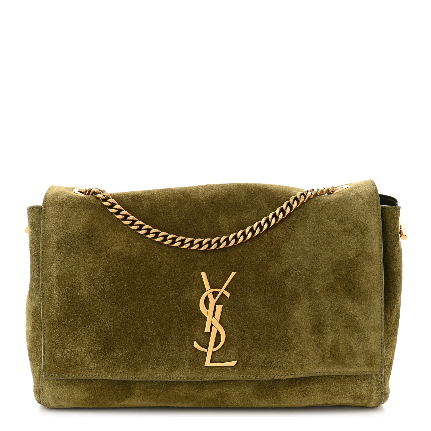 Saint Laurent Suede Medium Reversible Monogram Kate Satchel Olive 1 of 17