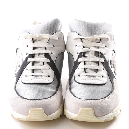 Chanel Suede Calfskin CC Sneakers 36 Black White Silver 3 of 9
