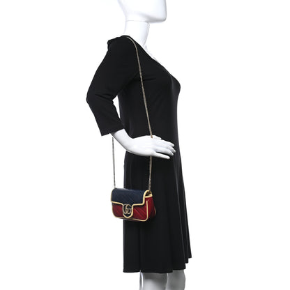 Gucci Azalea Calfskin Matelasse Diagonal Super Mini Torchon GG Marmont Shoulder Bag Blue Agata New Cherry Red Butter 2 of 9