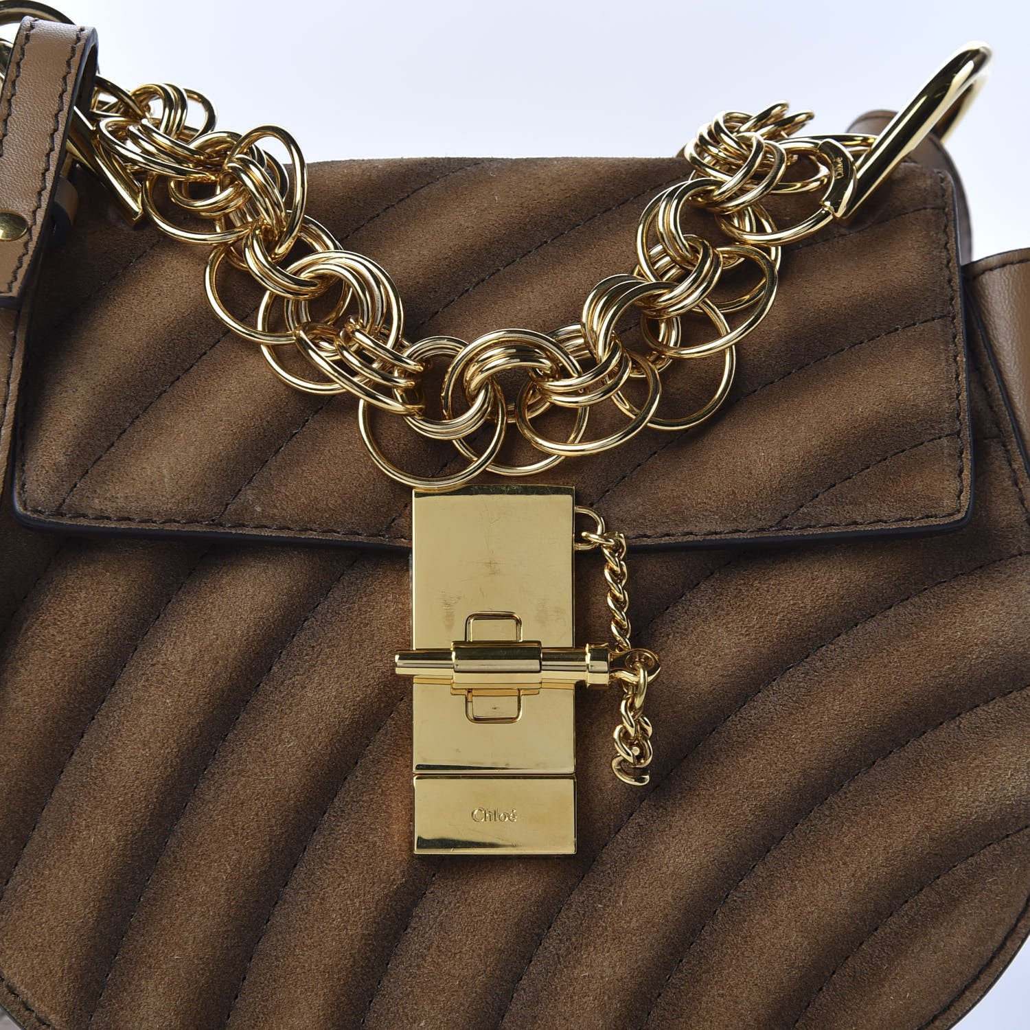 Chloe Suede Calfskin Quilted Drew Bijou Shoulder Bag Nut 9 of 9