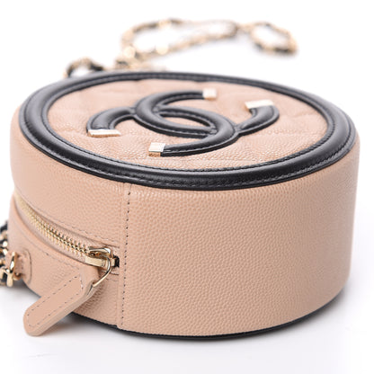 Chanel Caviar Quilted Round Filigree Crossbody Beige Black 8 of 10
