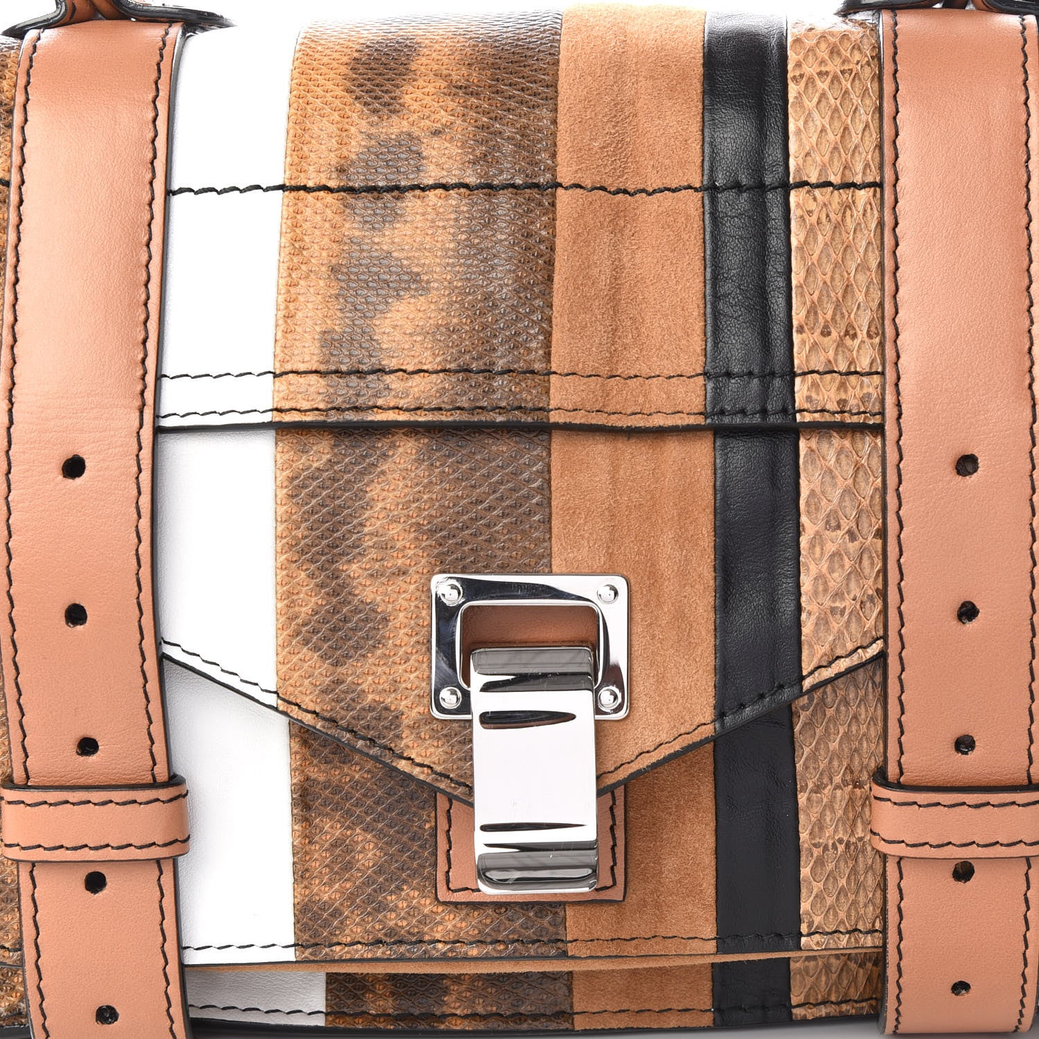 Proenza Schouler Lambskin Lizard Snakeskin Suede Tiny PS1 Exotic Stripe Mix Satchel Dune 8 of 10