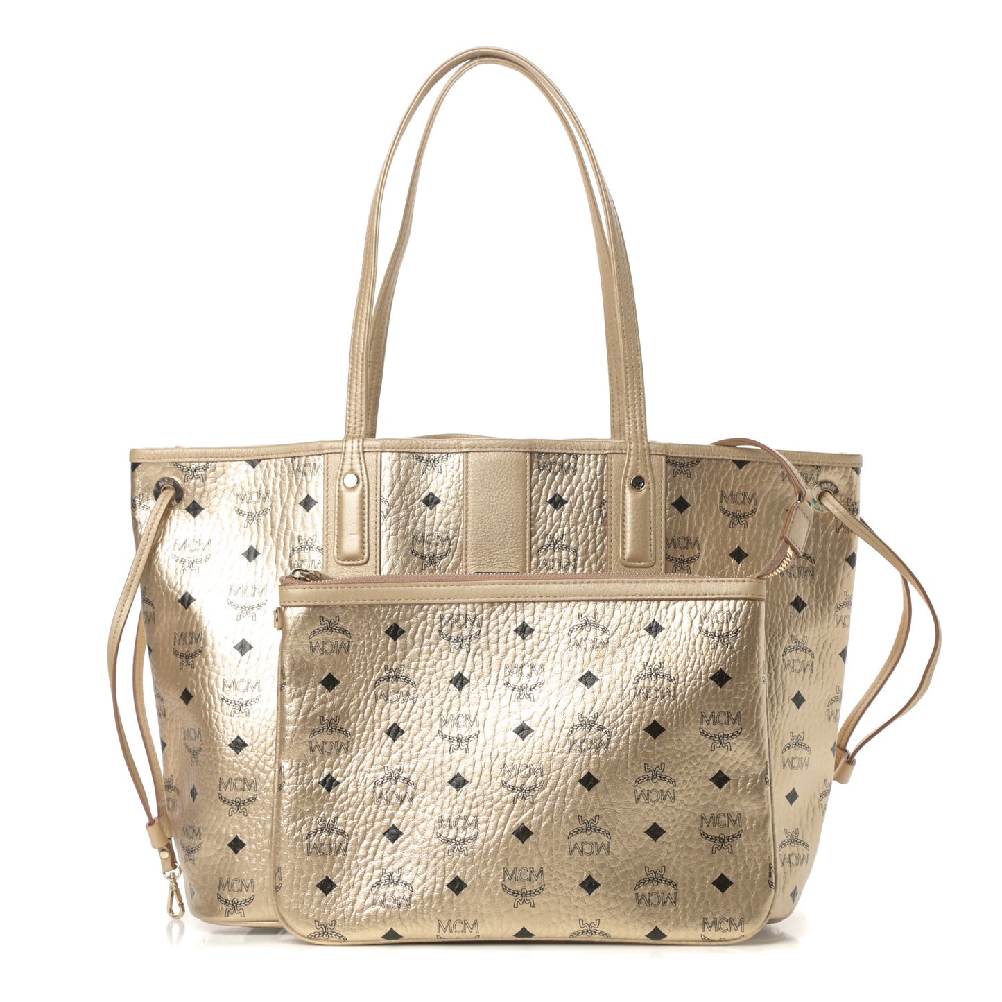 Metallic Visetos Medium Liz Reversible Shopper Tote Gold