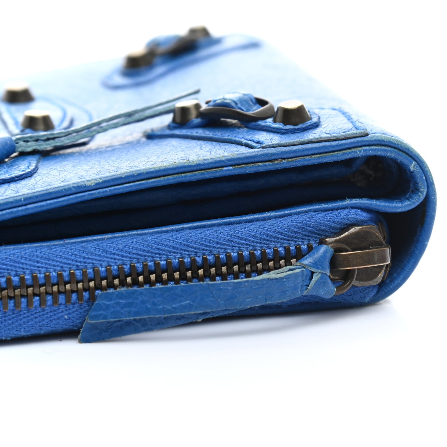 Agneau Classic Hardware Bill Fold Zip Wallet Bleu Lazuli