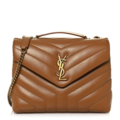 Saint Laurent Calfskin Y Quilted Monogram Small Loulou Chain Satchel Dark Natural 1 of 12