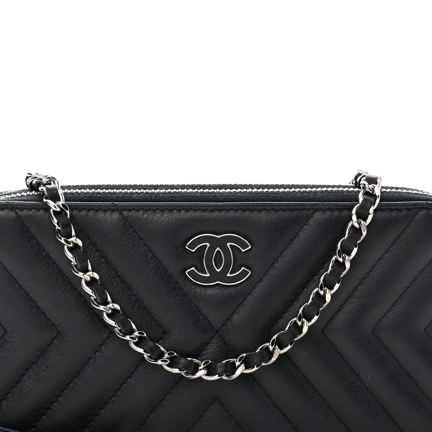 Calfskin Chevron Quilted Tassel Clutch With Chain Navy