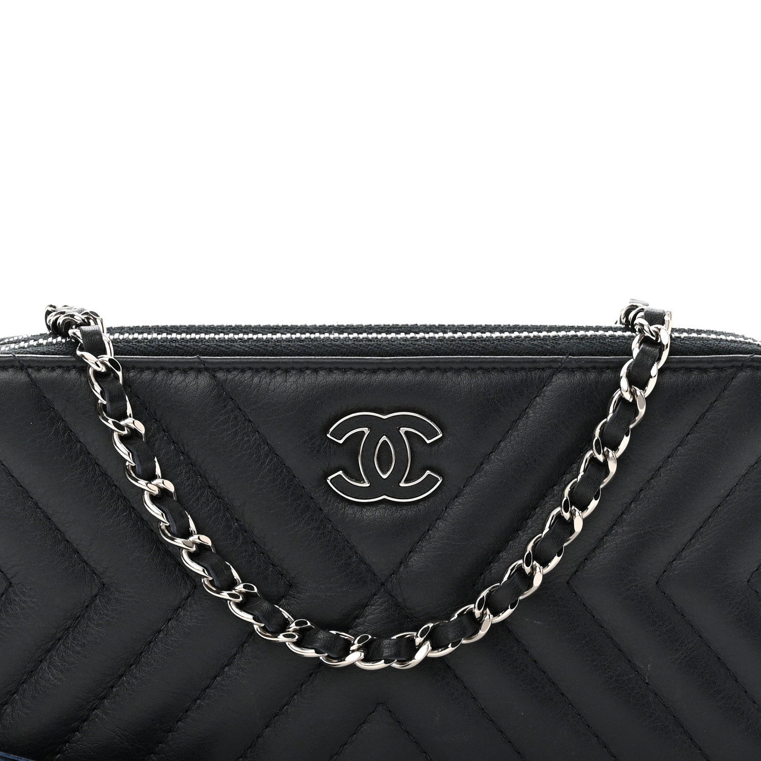 Chanel Calfskin Chevron Quilted Tassel Clutch With Chain Navy 8 of 12