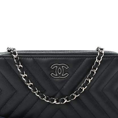Chanel Calfskin Chevron Quilted Tassel Clutch With Chain Navy 8 of 12