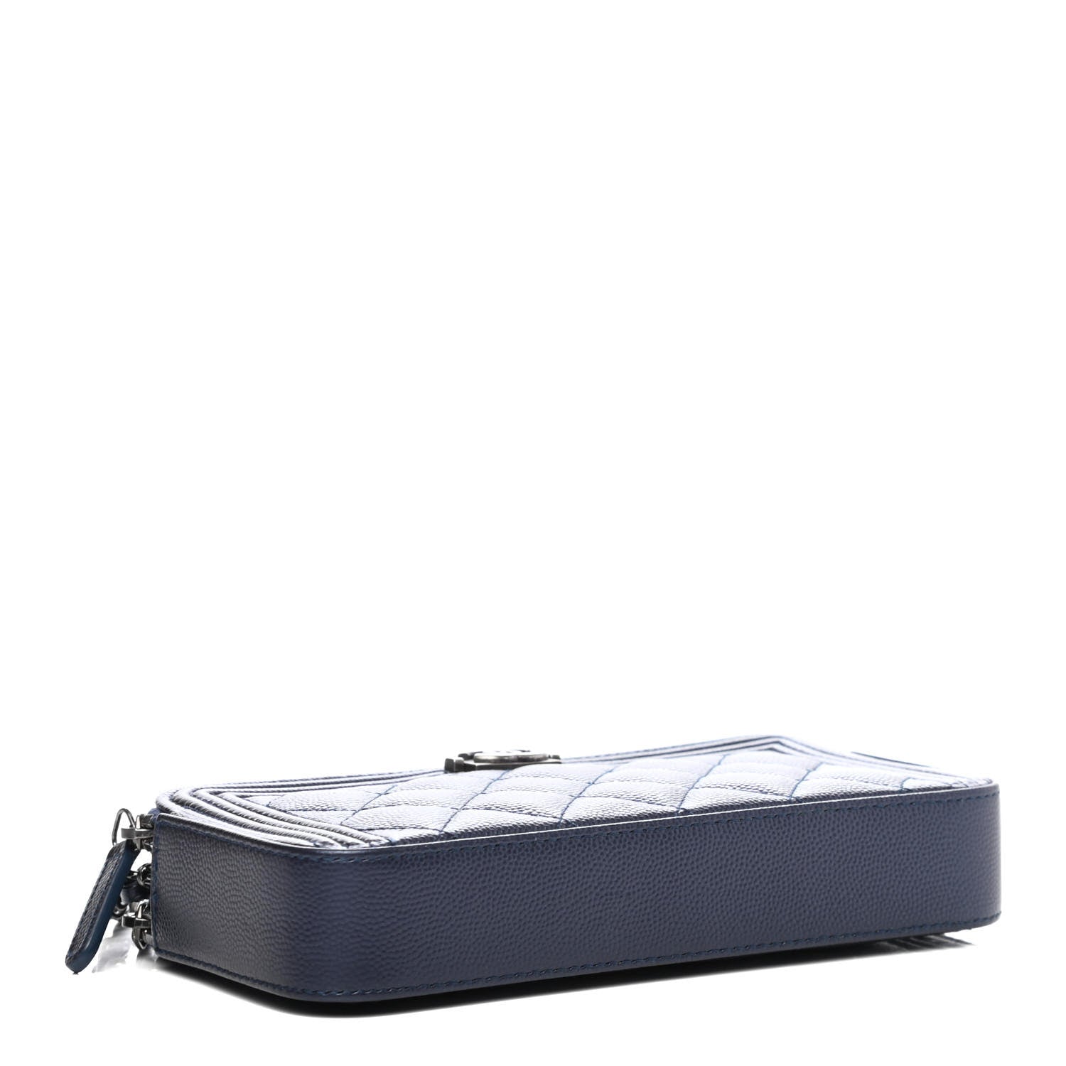 Chanel Metallic Caviar Quilted Small Boy Clutch With Chain Navy 3 of 4