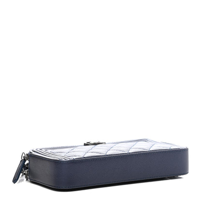 Chanel Metallic Caviar Quilted Small Boy Clutch With Chain Navy 3 of 4