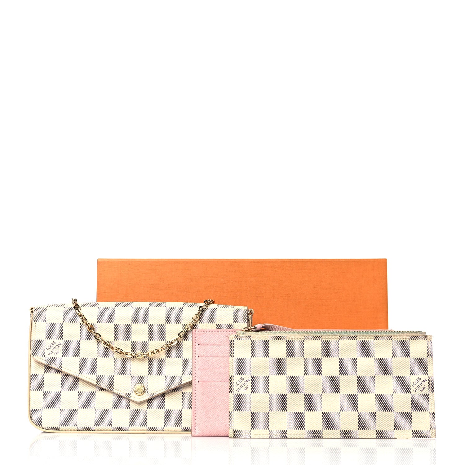 Louis Vuitton Damier Azur Pochette Felicie Chain Wallet Rose Ballerine 12 of 12