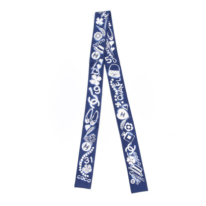 Chanel Silk CC Slim Bandeau Scarf Navy Ivory 4 of 4