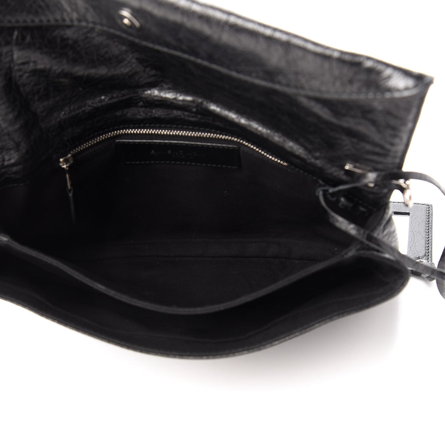 Agneau Giant 12 Silver Hardware Envelope Strap Clutch Black