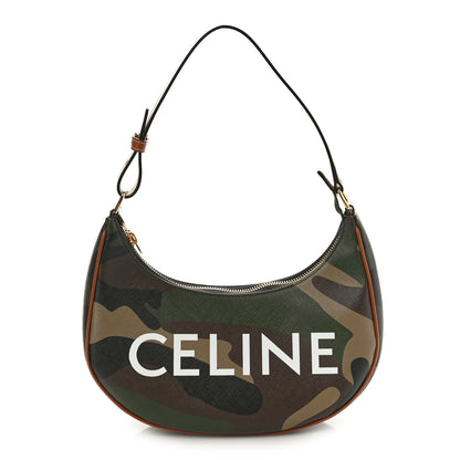 Celine Canvas Calfskin Camouflage Ava Logo Triomphe Shoulder Bag Khaki 1 of 7