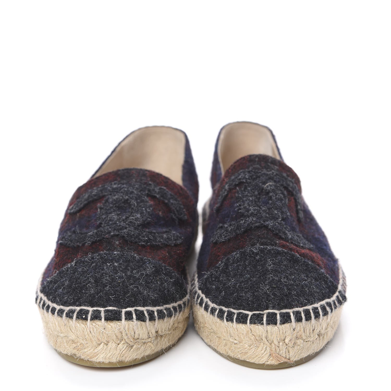 Chanel Plaid Wool CC Espadrilles 39 Navy Dark Red 2 of 13