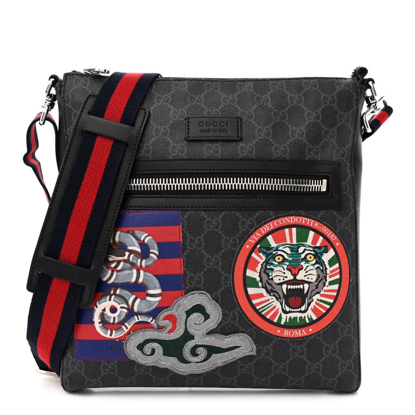 GG Supreme Monogram Night Courrier Flat Messenger Bag Black Multicolor