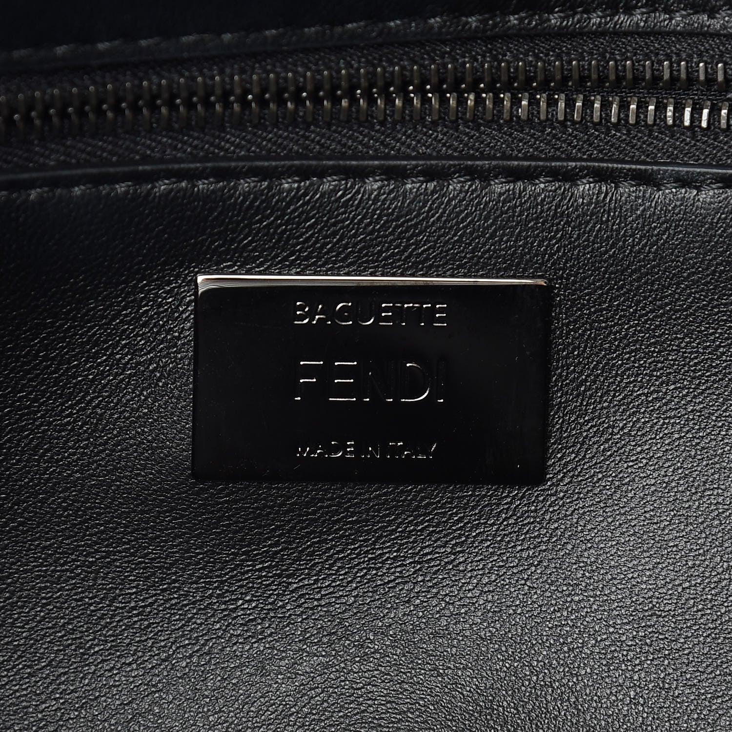 Fendi Canvas Nappa Rose Embroidered Baguette Grezzo Black 7 of 9